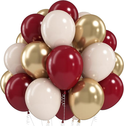 Jobkoo Burgundy Gold Balloons 60 PCS Dark Red Wine White Sand Beige Latex by Jobkoo