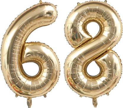 Light Gold Number 68 Foil Balloons 40 Inch White Gold 68 Mylar Balloon | 68th by ANGEL+Q+HOUSE