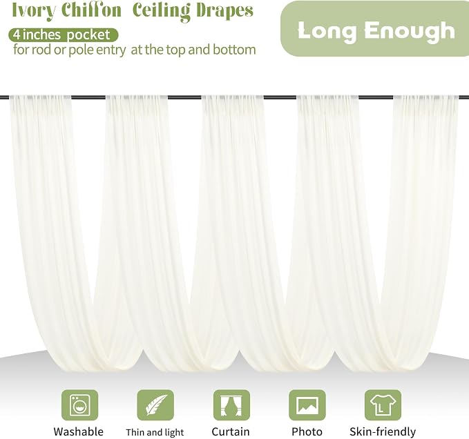 6 Panels Ivory Ceiling Drapes for Wedding Ceiling Drapes 5ftx15ft Wedding Arch - Image 3