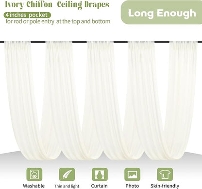 6 Panels Ivory Ceiling Drapes for Wedding Ceiling Drapes 5ftx15ft Wedding Arch - Image 3