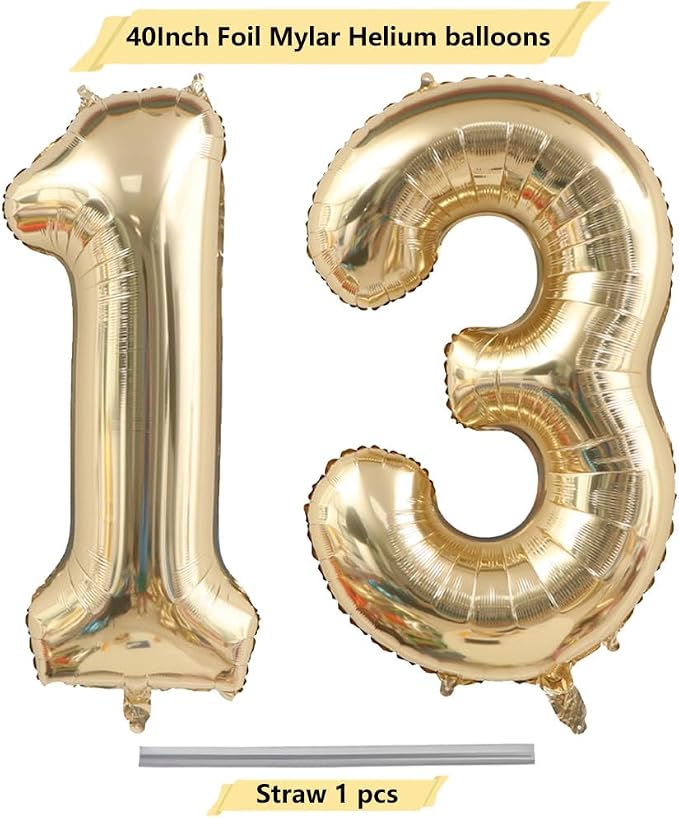 Light Gold 13 Number Balloons 40 Inch White Gold Giant 31 Foil Mylar Helium | - Image 4