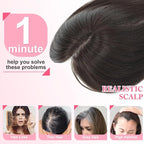 Hair Toppers for Women Real Human Hair Topper for Women with No Bangs Hairpieces Comfortable and Breathable 10 Inch Swiss Base 3D 360°Cover Glue-free and Shedding Free(Dark Brown)