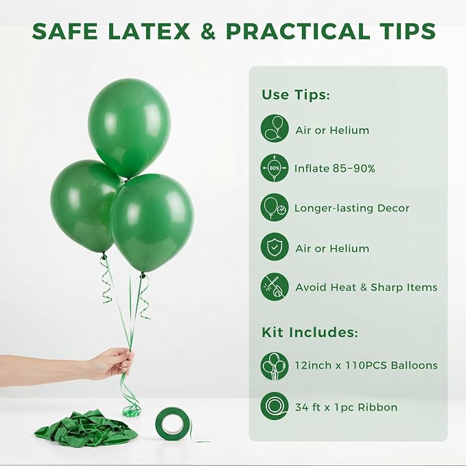 LOVESTOWN 110 PCS Dark Green Balloons, 12 Inch Bright Dark Green Latex | - Image 7