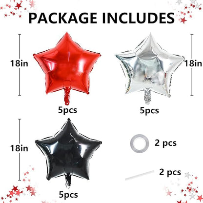 TONIFUL 15 Pcs Star Balloons 18 Inch Large Silver Red Black Foil Balloons | Big - Image 2