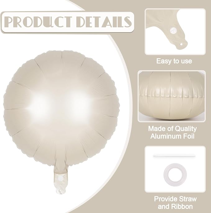 20 Pcs Cream White Round Balloons, 18 Inch Round Foil Balloon, Giant Round - Image 5