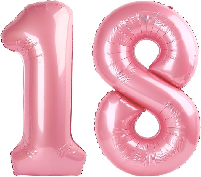 18 Balloon - Pastel Pink Birthday Number Balloons, 40 Inch Decorations | Pastel by ALPHADELTAPI
