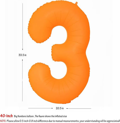 Orange Birthday Number 3 Balloon 40 inch Fluorescent Orange Number 3 | Helium - Image 2