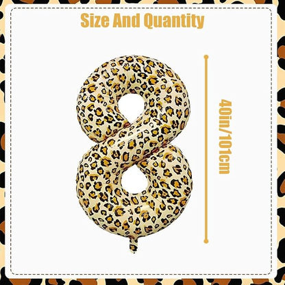 40Inch Large Leopard Print Number 8 Foil Balloons Cheetah 8th Wild One First - Image 2
