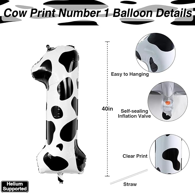 40 Inch Cow Print Number 11 Balloon, Giant Black and White Foil Number Balloons - Image 4
