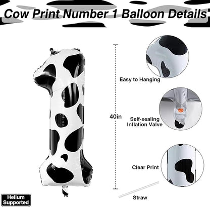 40 Inch Cow Print Number 10 Balloon, Large Black & White Mylar Foil Number - Image 3