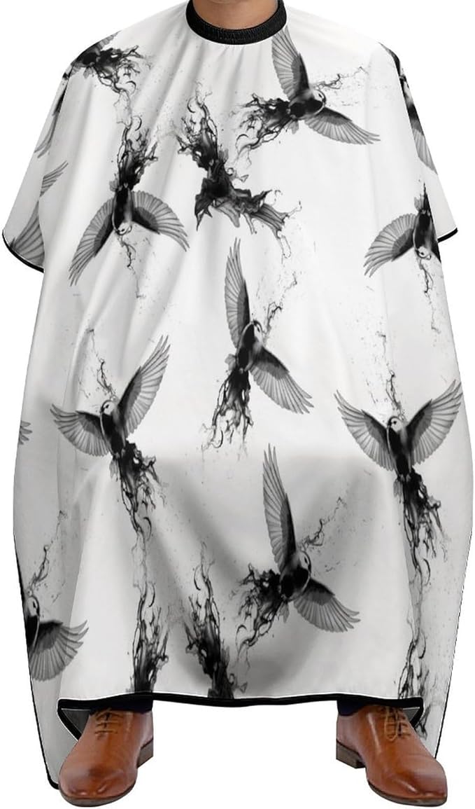 Extra Large Hair Styling Cape, Haircut Apron Black Crow Raven Bird Grey Haircuting Salon Cape Gown for Hair Cutting Styling