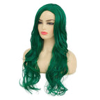 Baruisi Long Curly Wavy Green Wigs for Women Side Part Natural Looking Cosplay Synthetic Fiber Wig Heat Resistant Replacement Wig