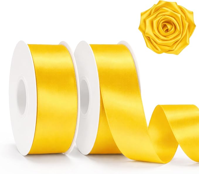 KINGLAKE Yellow Satin Ribbon – 1-1/2 Inch x 2 Rolls Golden Yellow Maize Yellow by KINGLAKE