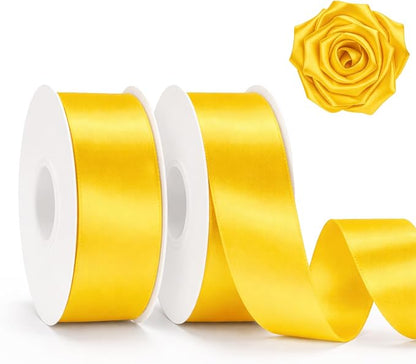KINGLAKE Yellow Satin Ribbon – 1-1/2 Inch x 2 Rolls Golden Yellow Maize Yellow by KINGLAKE