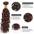 Dark Brown Bundles Human Hair Color 4 Water Wave Bundle Niegmeag Brazilian Virgin Remy Hair 3 Bundles 12 14 16 Inch Double Weft Chocolate Brown Wet and Wavy Bundle Hair Weave