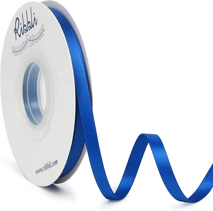 Ribbli Royal Blue Double Faced Satin Ribbon, 1/4” x Continuous 25 Yards by Ribbli