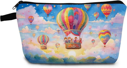 Colorful Hot Air Balloon Print Small Cosmetic Bag | Evil Eye Toiletry Makeup by Unknown