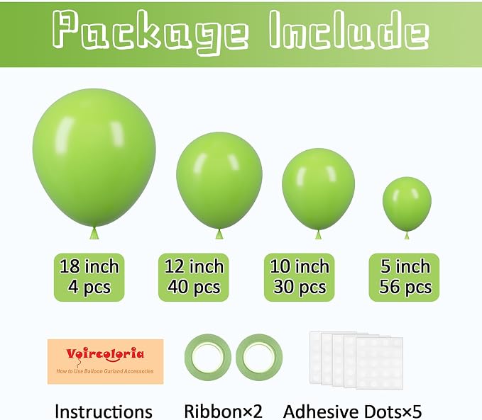 Voircoloria 130pcs Lime Green Balloons Garland Arch Kit, 18 12 10 5 Inch | - Image 2
