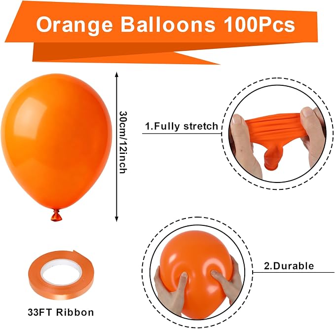 Patimate Orange Balloons 100 Pack 12 Inch Matte Orange Latex Balloons - Image 5