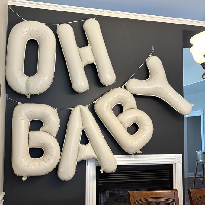 40 Inch Beige OH BABY Balloon for Baby Shower, Large Cream White Oh Baby - Image 5
