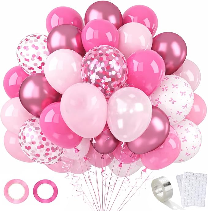 Pink Balloon Garland Kit 80Pcs 12 Inch Hot Pink, Light Pink, Confetti and Bow by KEPATO
