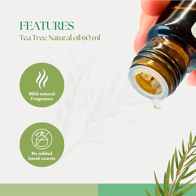 Roots & Above 60ml Pure Tea Tree Essential Oil – 99% Aroma Natural Cold-Pressed Oil for Skin, Face, Hair, Massage, Diffusers, Soap & Candle Making