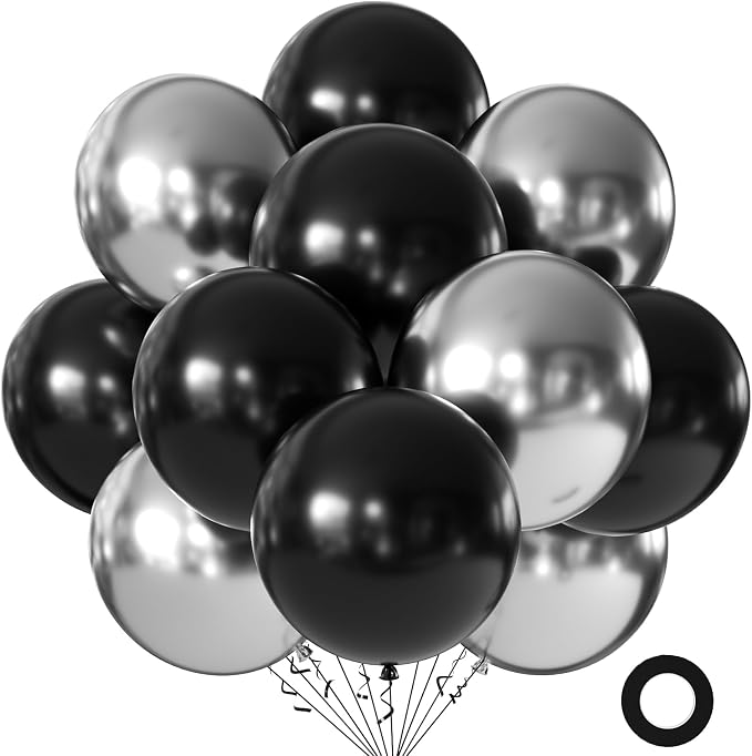 Black and Silver Balloons 18 Inch 24 Pack Matte Helium Latex Round Balloons by KALOR