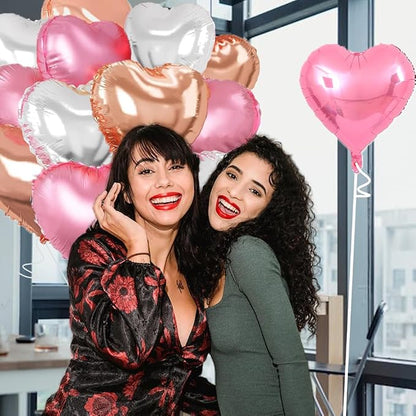 Rose Gold & Silver Heart Balloons，18 Inch Light Pink Foil Love Heart Shaped - Image 7