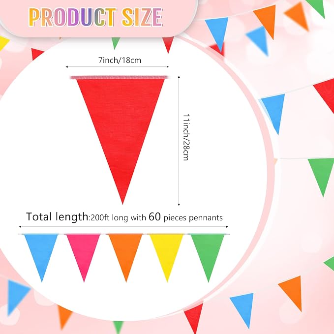 Tatuo 200 Feet Solid Pennant Banners Flags String Triangle Hanging DIY Bunting - Image 4