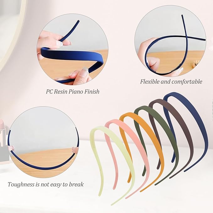 6 Pack No Pressure Headbands for Glasses Wearers - Flexible Non-Slip Hairbands, Matte Plastic with Teeth, for Women & Girls, Comfortable No Pressure, Ideal for Daily Use, Makeup & More