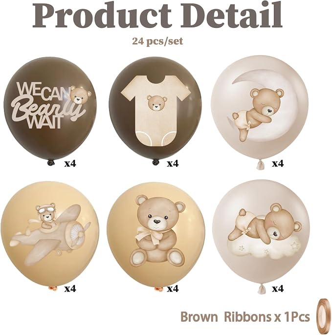 24Pcs Bear Balloons for We Can Beary Wait Baby Shower Decorations 12inch - Image 2