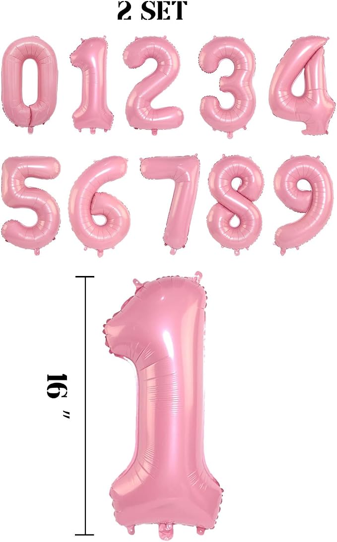 2 Set 20 Pcs Number Balloons 16 Inch Pink 0-9 Number Mylar Foil Balloons Pink - Image 2