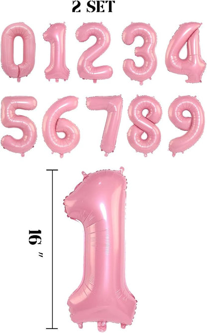 2 Set 20 Pcs Number Balloons 16 Inch Pink 0-9 Number Mylar Foil Balloons Pink - Image 2