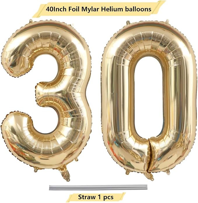 Light Gold 30 Number Balloons 40 Inch White Gold Giant 30 Foil Mylar Helium | - Image 4
