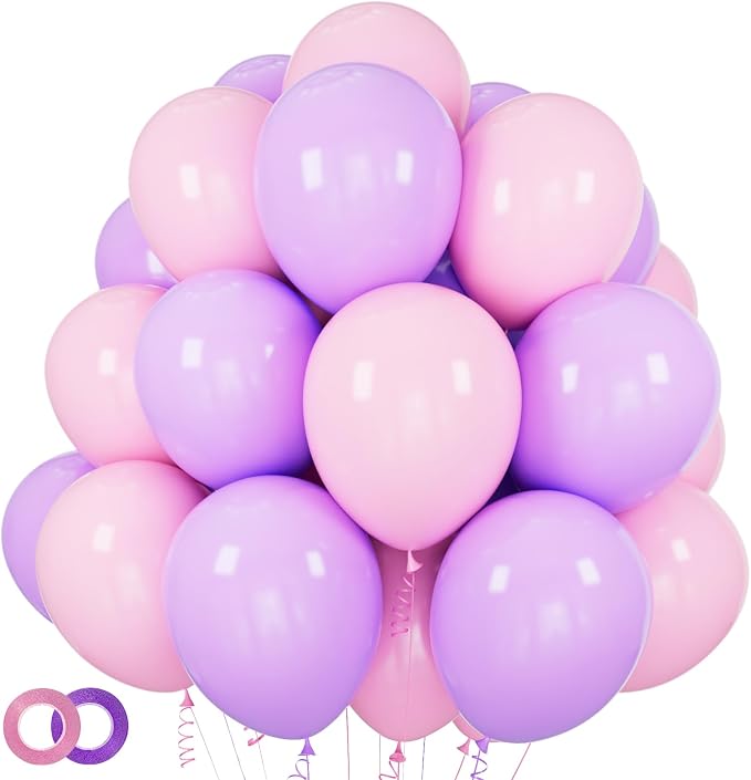 Pink and Purple Balloons 100 Pack 12 inch Light Pink Purple Latex Balloons by ASIYUHY