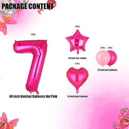 40 Inch Number Balloons Hot Pink 7 Cowgirl Pink 7th Birthday Decor 9 Pcs | - Image 2