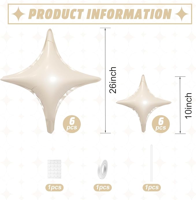 Cream White Star Balloons, 26Inch and 10Inch Sand White Quadrangle Helium - Image 2