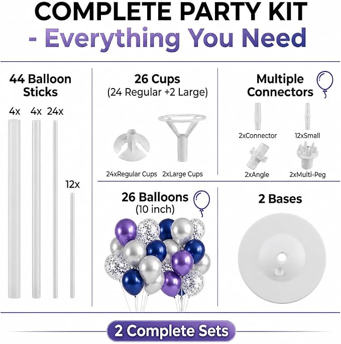 Blue Purple Balloon Column Kit for Floor or Table Decor for Party | Use it at a - Image 2