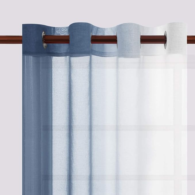 DWCN Blue Faux Linen Ombre Sheer Curtains - Image 5