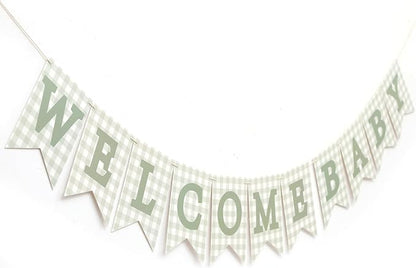 Sage Green Gingham Welcome Baby Shower Banner by Unknown
