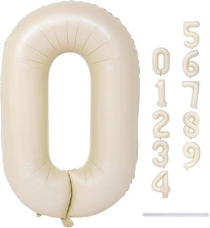 40 In Cream Large Numbers Balloons 0-9, Self Inflating White Sand Foil Number 0 - Image 9