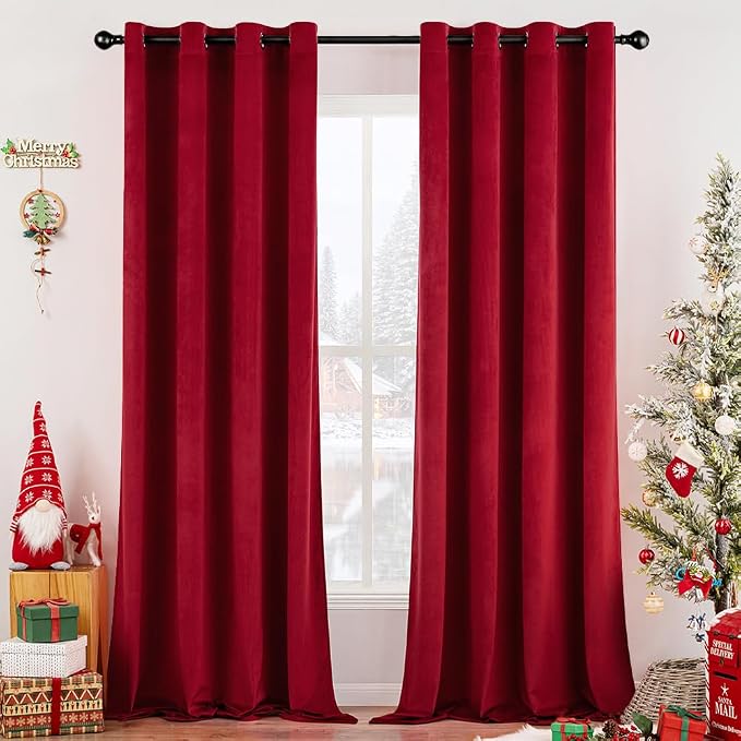 MIULEE Velvet Curtains Christmas Red 52 x 108 Inch Length Set of 2 | Extra Long by MIULEE