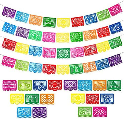 Boao 4 Packs 60 ft Mexican Party Decorations Fiesta Banner Plastic Papel Picado by Boao