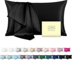 Natural Mulberry Silk Pillowcase for Hair and Skin Queen Size 20"X30" Silk Pillow Case with Hidden Zipper Soft Breathable Smooth Cooling Silk Pillow Covers for Sleeping(Black,Queen,1Pcs)