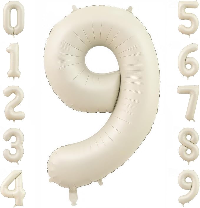 Cream Number 9 Balloons, 40 Inch 9 Balloons Giant Helium Foil Mylar Beige 9 by BBPOOL