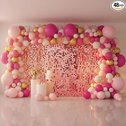Pink Shimmer Wall Backdrop 48 Panels Cover 6 x 8 Ft, Photo Backdrops by Zuaooz