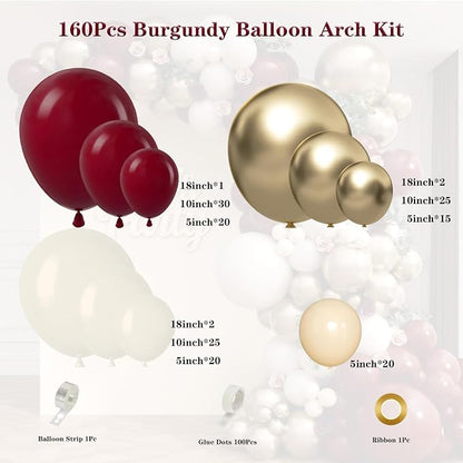 160Pcs Burgundy Balloon Garland Arch Kit - Image 2