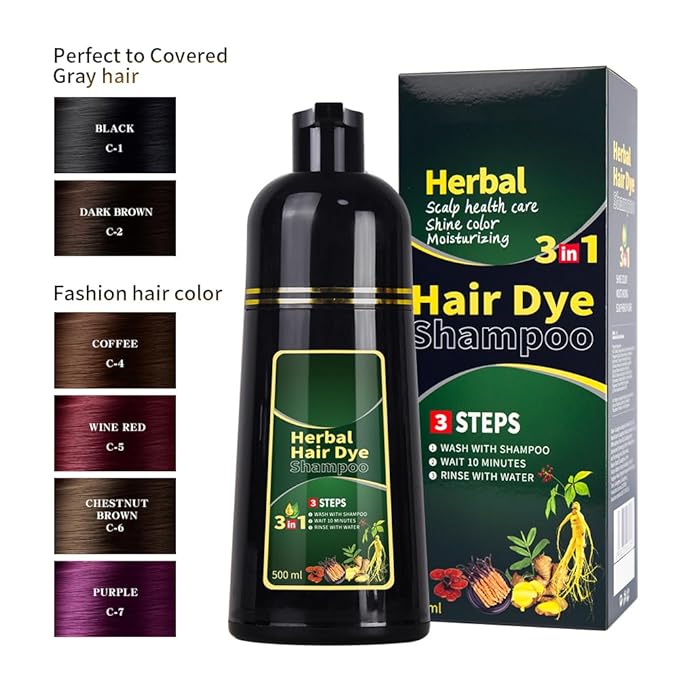 Purple Hair Dye Shampoo 3 in 1 Herbal Natural Dye Cover Gray, for Women/Men Hair Color for Grey Coverage (Purple)