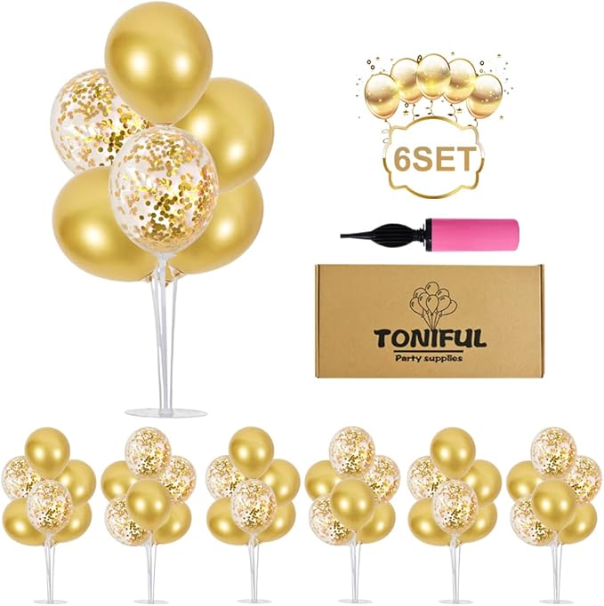 TONIFUL 6 Set Gold Balloon Stand Balloon Centerpieces by TONIFUL