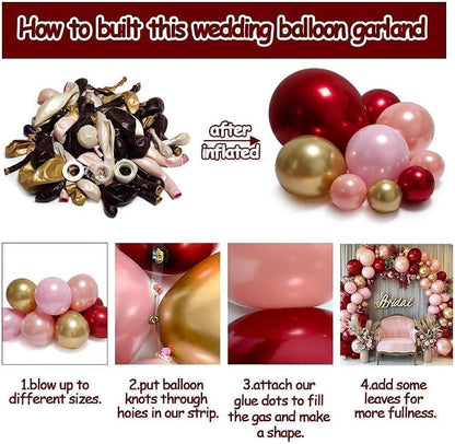 Burgundy Pink Balloon Arch Kit, Double Stuffed Ruby Red Pearl Pink Gold Balloon - Image 4
